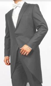  Mens Light Grey 2-Piece 1-Button Cutaway Tuxedo Jacket With The Tail Suit