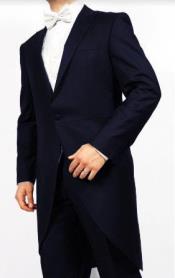  Mens Navy Blue 2-Piece 1-Button Cutaway Tuxedo Jacket With The Tail Suit