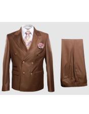  Rossiman Brown Mens Suit Double Breasted Slim Fit
