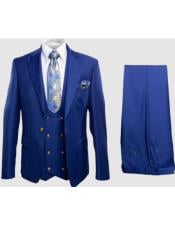  Rossiman Royal Blue Mens Suit Double Breasted Slim Fit