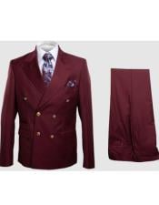  Rossiman Burgundy Mens Suit Double Breasted Slim Fit