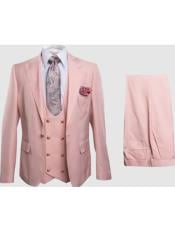  Rossiman Pink Mens Slim Fit Suit Double Brest Vest Flat Front Pants