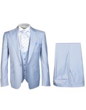  Rossiman Mens Sky Blue Slim-fit Suit Vested Flat Front Pants