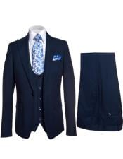  Rossiman Blue Mens Slim-Fit Vested Suit Flat Front Pants