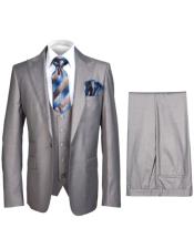 Rossiman Gray Mens Slim-fit Suit Vested Flat Front Pants