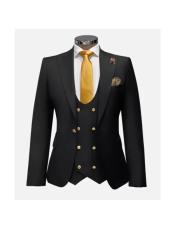  Rossi Man Black Mens Double Breasted Slim-fit Suit