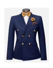  Rossi Man Blue Mens Slim-fit Suit Double Breast Vest Gold Buttons