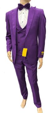  Mens One Button Peak Label Suit Purple