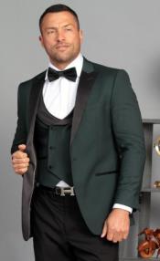 Ultra Slim Fit Prom Tuxedos - Hunter Prom Suits with Double Breasted Vest - Homecoming Suit