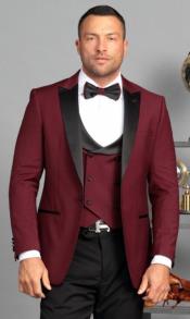  Ultra Slim Fit Prom Tuxedos - Burgundy Prom Suits with Double Breasted