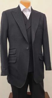  Mens Big and Tall Size Suits - Plus Size Mens Solid Black Suit - Peak Lapel Ticket Pocket