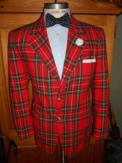  Holiday Blazer - Christmas Sport Coat - Red Christmas Wool Fabric Plaid