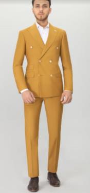  Mens Suits With Gold Buttons - Gold - Mustard