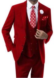  Mens 2 Button Suit Red Peak Lapel Low Cut Vest
