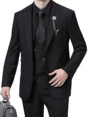  Mens 1920s Fashion Suit Black Peak Lapel Low Cut Vest