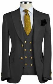  Men Black Designer Gold Button Wedding Grooms Dinner Suit