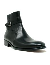 Buckle Leather Strap Boots - Black