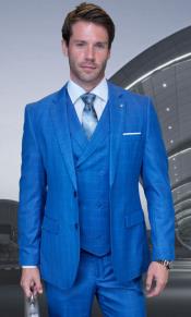  Mens Suit Super 150 Italian Wool Fabric Suit - Sapphire