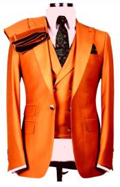  Mens Orange Suit With Double Breasted Vest - Ticket Pocket