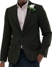  Mens Blazer Tweed Blazer Herringbone Wool Blazer - Z-Dark Green