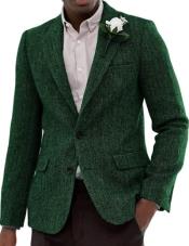  Mens Blazer Tweed Blazer Herringbone Wool Blazer - Z-Green