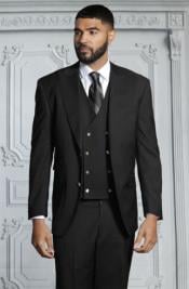 Mens Suits With Double Breasted Vest - Black Peak Lapel Suits -