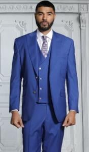  Mens Suits With Double Breasted Vest - Blue Peak Lapel Suits -
