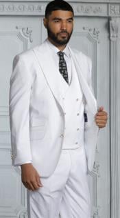  Mens Suits With Double Breasted Vest - White Peak Lapel Suits -