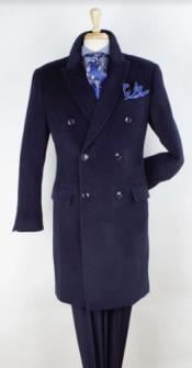  Navy Blue Overcoat - Blue Winter Topcoat - Fabric Double Breasted