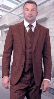  Mens Plaid Suits - Mauve Windowpane Three Piece Wool Suits