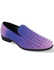  Mens Fashion Dress Shoe Velvet Spike - Purple Slip on loafer
