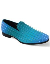  Mens Fashion Dress Shoe Velvet Spike - Turquoise Slip on loafer