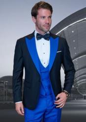  Statement Fashion Tuxedo Suit Mens Royal Two Tone 3 Piece