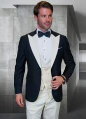  Statement Mens Fashion Tuxedo Ivory 3 Piece Fitted Designer Tuxedo