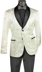  Mens Blazer - Paisley Sport Coat - Ivory Prom Tuxedo Dinner Jacket