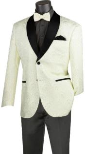  Mens Blazer - Paisley Sport Coat - White Prom Tuxedo Dinner Jacket
