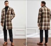  Mens Plaid Overcoat - Houndstooth Checker Pattern Topcoat - Multi-color