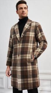  Mens Plaid Overcoat - Houndstooth Checker Pattern Topcoat - Multi-color