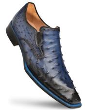  Mezlan Mens Shoes Blue Assymetrical Ostrich Slip On