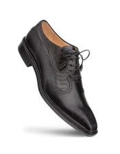  Mezlan Shoes Black Grey Ostrich Paw Calfskin Oxford
