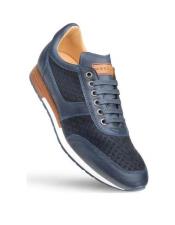  Mezlan Calfskin Suede Dress Sneakers Blue