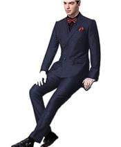  Ultra Slim Fit Double Breasted Navy Suit - Narrow Leg Pants -