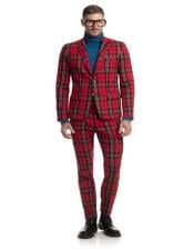  Red Plaid Suit - Vested Suit - Tartan Suit