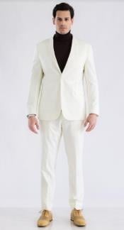  Turtleneck Suit + Free Turtleneck Sweater Package - Ivory Mens Suit