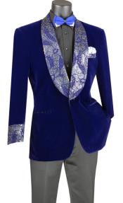  Mens Blue Regular Fit Velvet Jacket with Wide Shawl Lapel Blue