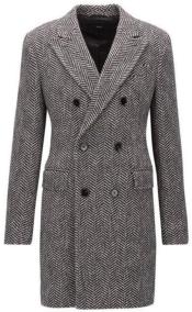  Big and Tall Topcoat - Mens Herringbone Overcoat - Grey Wool Three