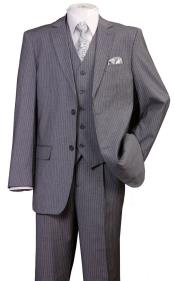  Classic Fit Pleated Pants - 2 Button Suit Pinstripe - Vested Suit