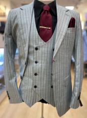  1920s Mint Grey And Black Pinstripe Suit - Vested Stripe Gangster Suit
