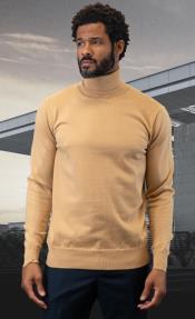  Mens Sweater Camel - Wool and Cashmere Fabric