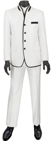  Mandarin Collar Tuxedo - Mandarin Tuxedo - No Collar Suit - White